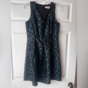LOFT Cocktail, Wedding Guest Black and Teal Patterned Dress Sz 4